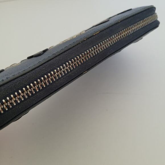 Coach Leather Wallet Navy Zip Around Large Clutch Studded Floral Grunge Boho - Picture 3 of 14